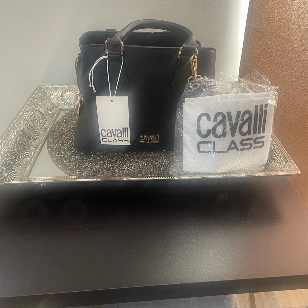 Cavalli Class Black Tote with Gold Details